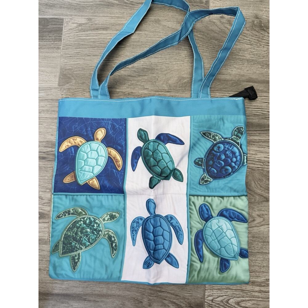 Turtle Blue Tote Bag Zippered Canvas Carryall 17x15.75 Brand New